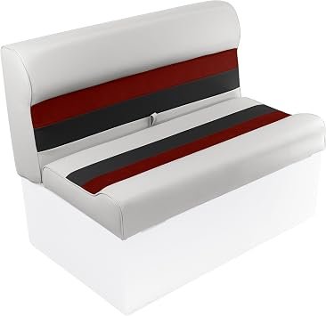 Wise 8WD100-1008 Deluxe Series 37in Pontoon Bench Seat Cushion – White Gray Marine Vinyl – Hinged Seat Assembly