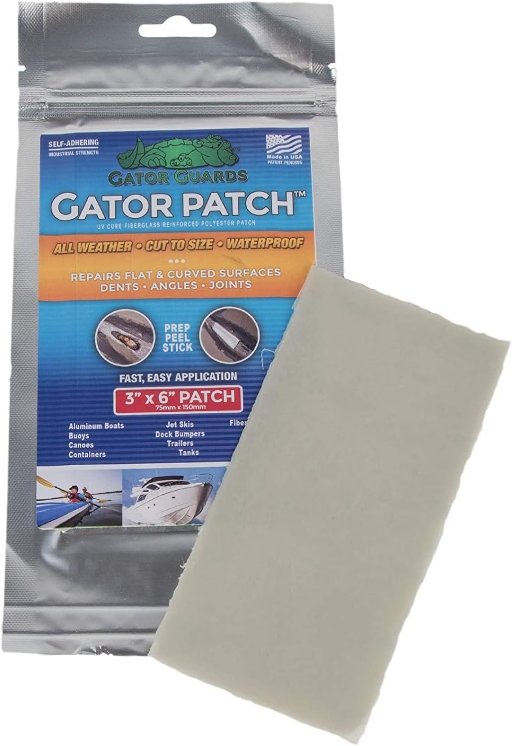 Gator Patch GP36R Fiberglass Repair Patch – 3in x 6in UV-Cured Composite Patch for Marine and RV Repairs