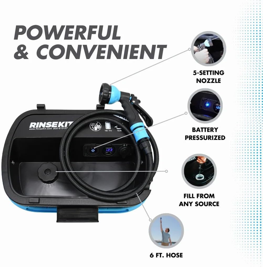 RinseKit PRO Portable Shower – 3.5 Gallon Water Tank with Battery-Powered Pump and Hose for Camping & Beach Rinse Use - Image 3