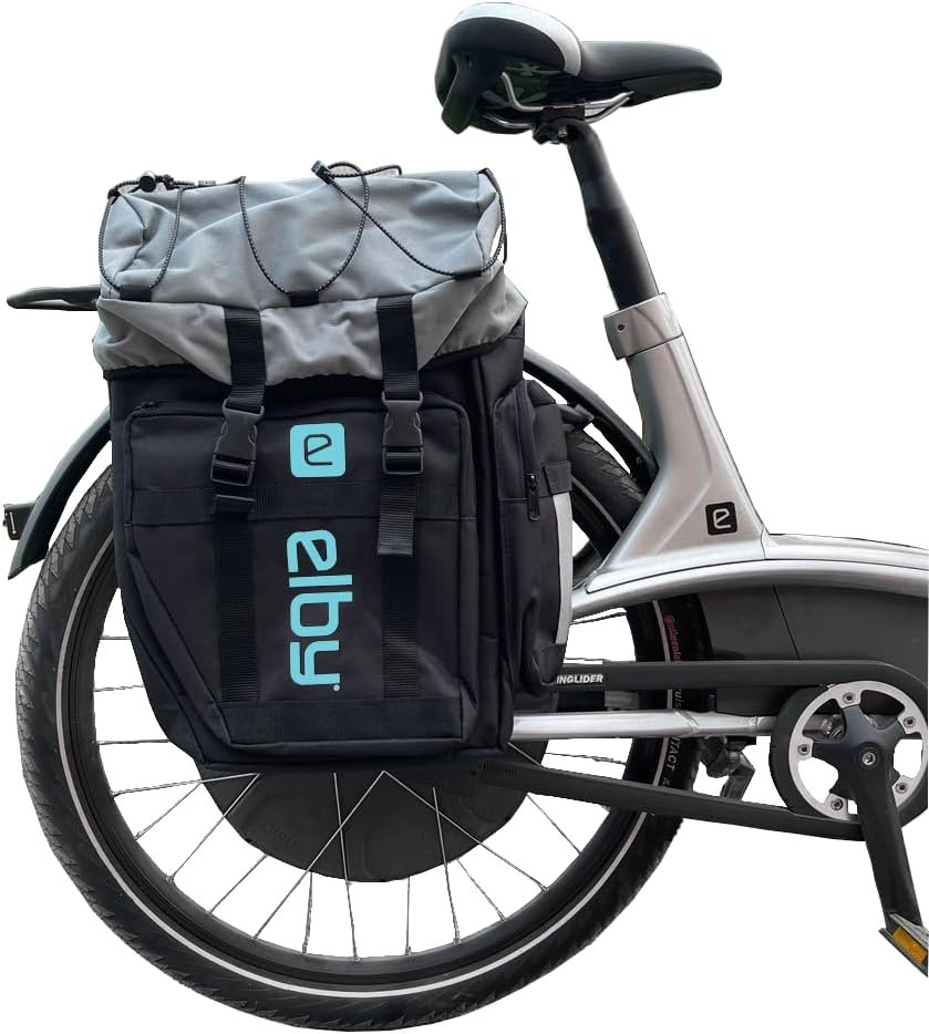 Elby Bikes E08158 Pannier Bag – Black Rear Rack Cargo Bag with Malibu Blue Logo for Commuting and Daily Riding - Image 3