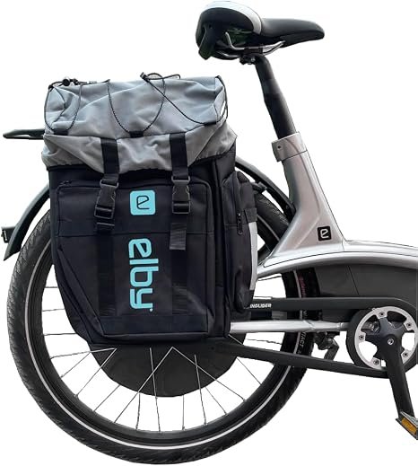 Elby Bikes E08158 Pannier Bag – Black Rear Rack Cargo Bag with Malibu Blue Logo for Commuting and Daily Riding