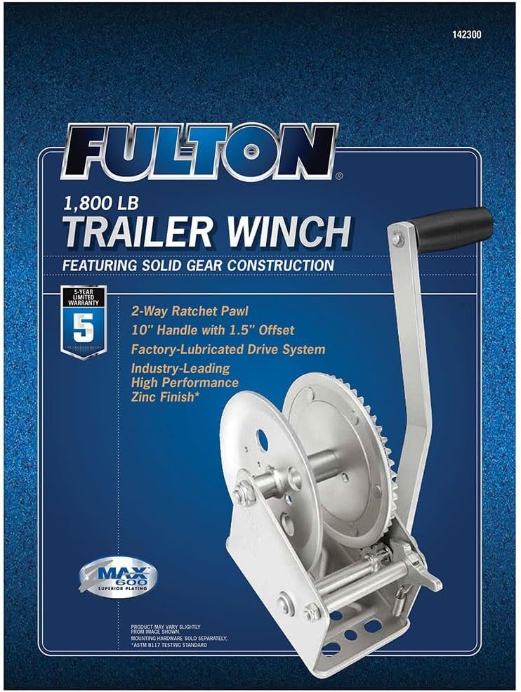 Fulton 142300 Single-Speed Trailer Winch – 1800 lb Capacity Manual Boat Trailer Winch with Ratchet Mechanism - Image 2