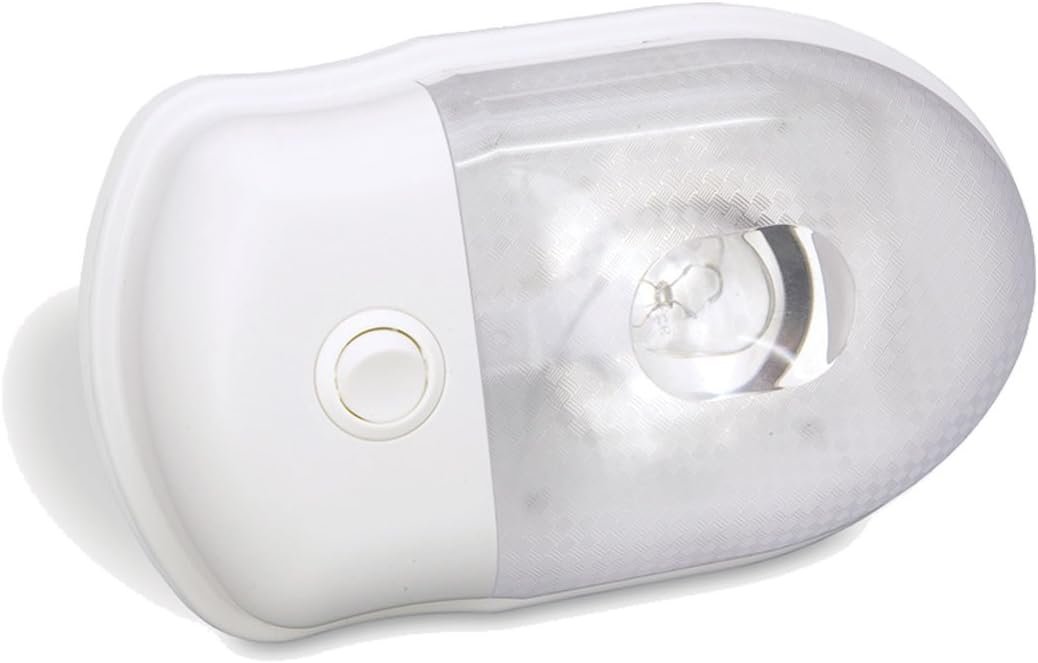 Bargman 3476123 Single Interior Light with Switch – 12V Incandescent Fixture, White Base, Clear Acrylic Lens