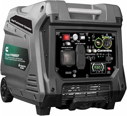 Cummins Onan A068H732 P4500iDF Dual Fuel Inverter Generator – 4500 Peak Watts with RV-Ready Output and Electric Start