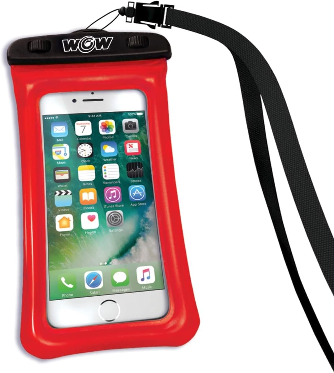 WOW Sports 185000R H2O Proof Phone Holder – 4 x 8 in Red Waterproof Smartphone Pouch with Lanyard