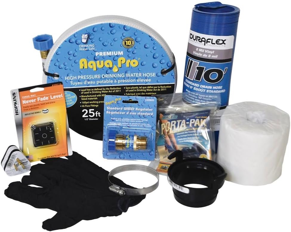 Aqua Pro 27589A Deluxe RV Starter Kit – Premium Freshwater and Sewer Hookup Accessory Package for Campground Setup