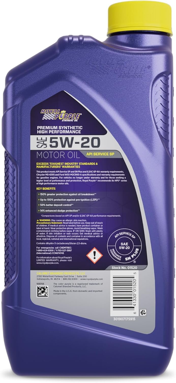 Royal Purple 01020 High Performance Full Synthetic Motor Oil – SAE 0W-20 – API SP & ILSAC GF-6 Engine Protection - Image 2
