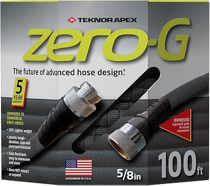 Teknor Apex 4001100 Zero-G Garden Hose – 5/8in x 100ft Lightweight Flexible Water Hose with Kink-Resistant Hybrid Construction
