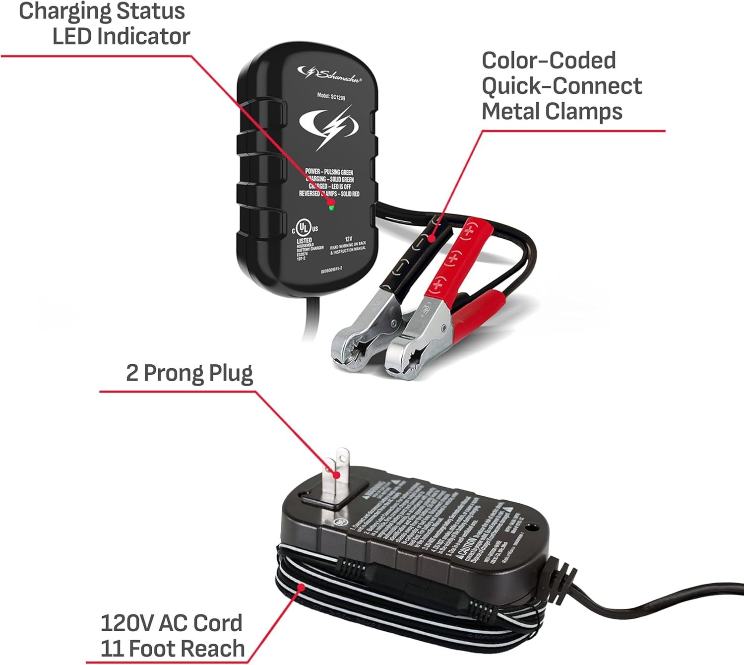 Schumacher SC1299 800mA 12V Battery Maintainer – Automatic Charger for Long-Term Battery Storage - Image 6