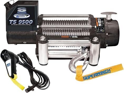 Superwinch 1595200 Tiger Shark 9500 Winch – 9,500 lb Capacity – 95 ft Steel Wire Rope – 5.2 HP Motor