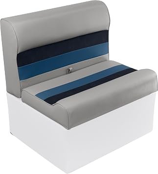 Wise 8WD95-1009 Deluxe Series 28in Pontoon Bench Seat Cushion – White Navy Blue Marine Vinyl – Hinged Cushion