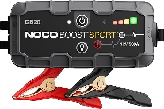 NOCO GB20 Boost Sport 500A Lithium Jump Starter – 12V Battery Booster, USB Charger, 100-Lumen LED Flashlight