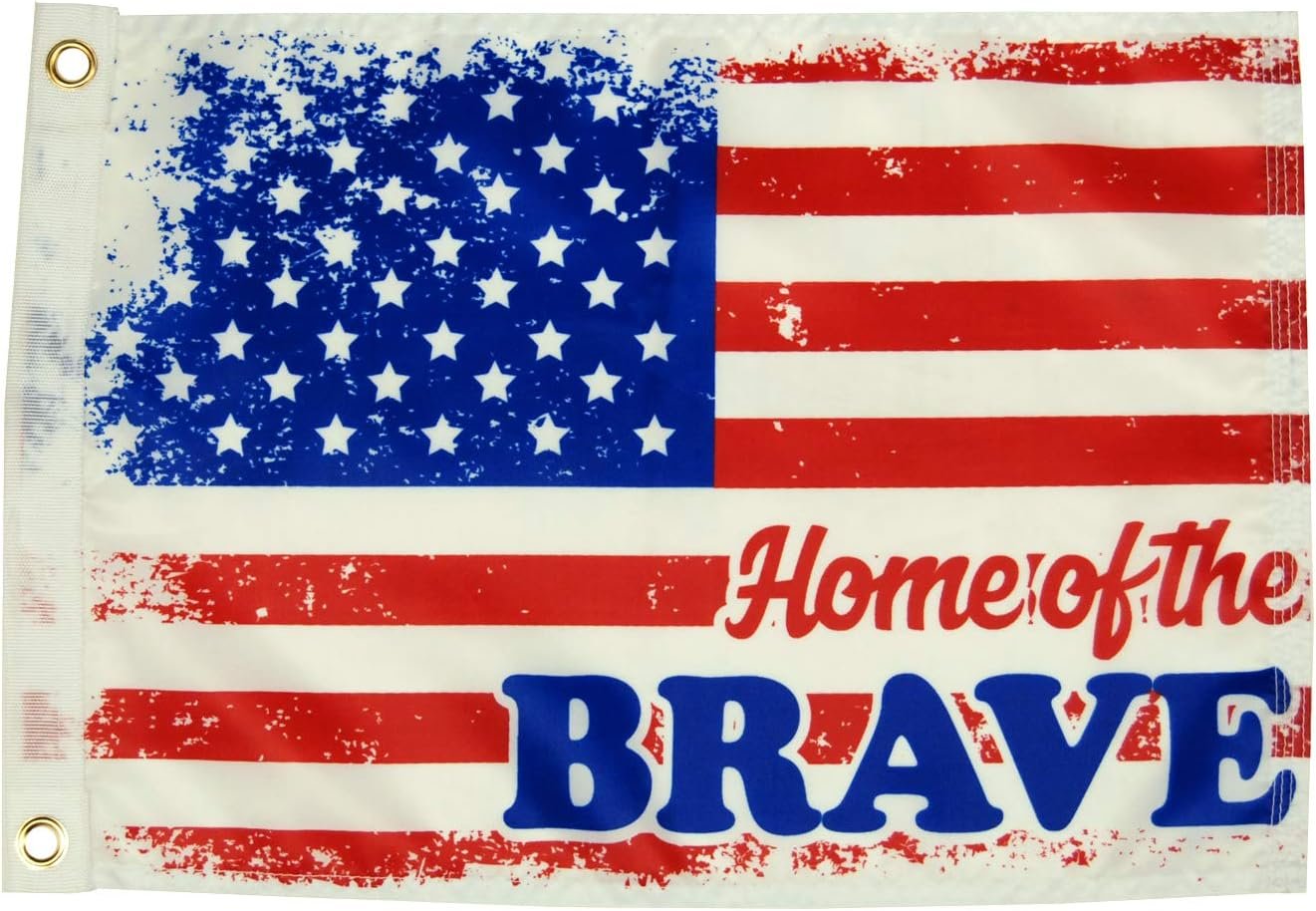 Taylor Made 1621 Home of the Brave Flag – 12in x 18in Patriotic Marine Flag for Boats and Waterfront Displays