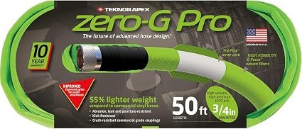 Teknor Apex 430050 Zero-G Pro Garden Hose – 3/4in x 50ft Commercial-Grade Water Hose with 600 PSI Rating and Crush-Resistant Couplings