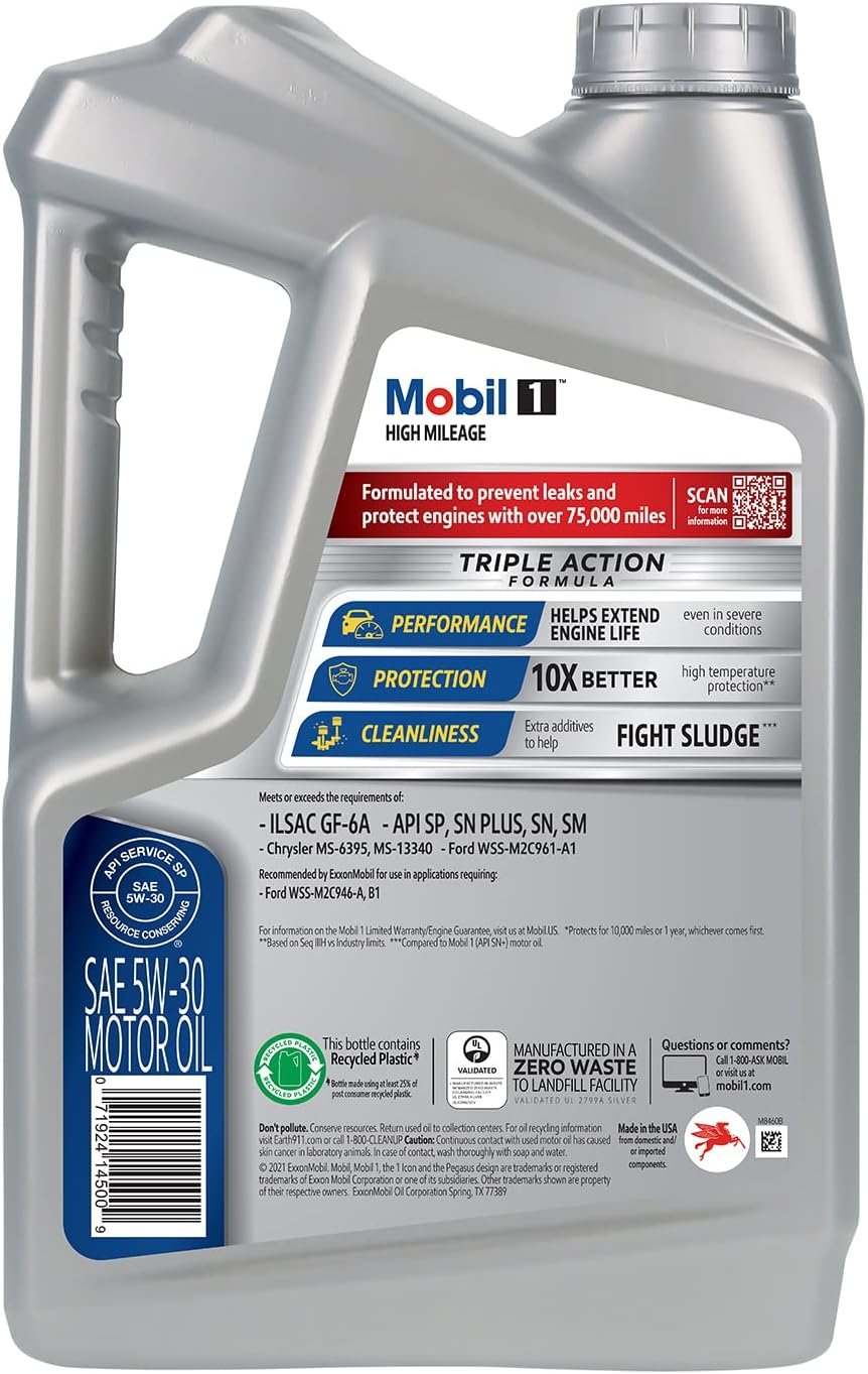 Mobil 1 High Mileage 5W-30 Full Synthetic Motor Oil 5 Qt – Triple Pack for Engines Over 75,000 Miles – Advanced Wear Protection - Image 2