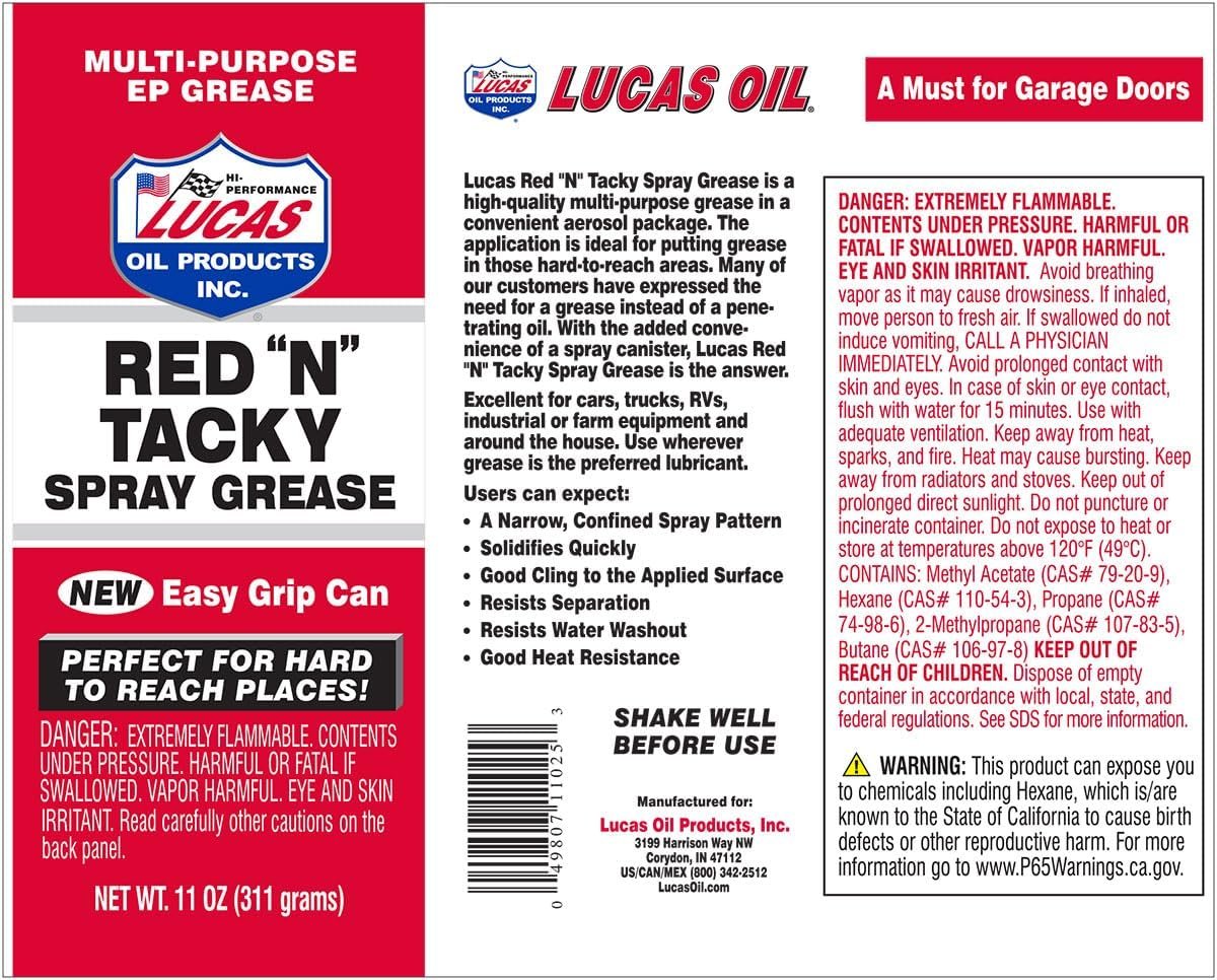 Lucas Oil 11025 Red 'N' Tacky Spray Grease – Aerosol Lithium Complex Lubricant, Water-Resistant Multi-Purpose Formula - Image 2