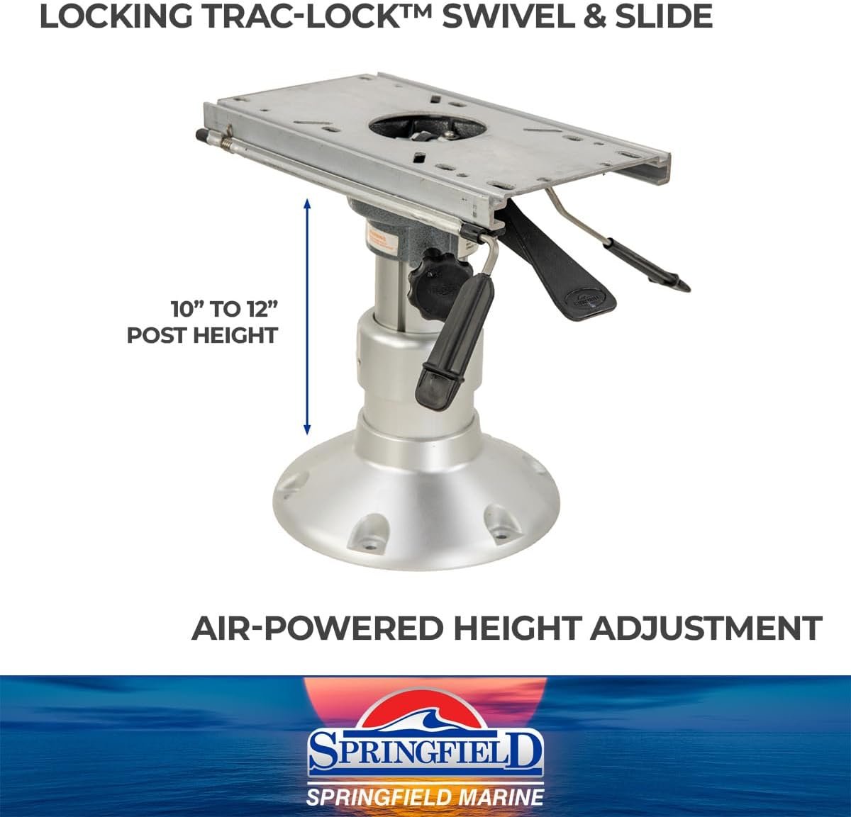 Springfield 1250456L Heavy-Duty Mainstay Adjustable Pedestal – 2-7/8in Anodized Aluminum Seat Base with 10in-12in Air-Powered Height Range - Image 3