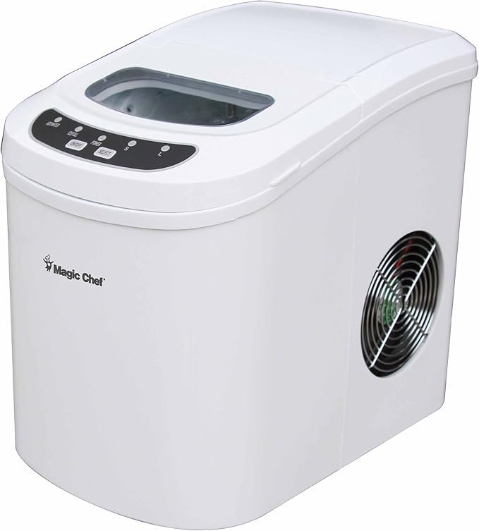Magic Chef MCIM22W Portable Ice Maker – 27 lbs Daily Ice Production – White Countertop Ice Machine