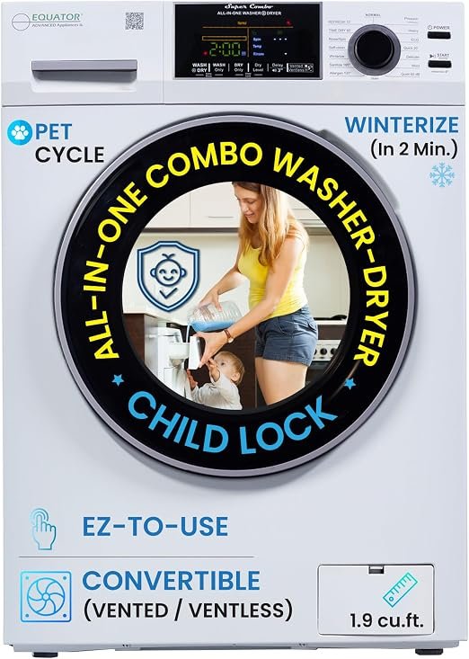 Pinnacle 215500W Super Combo Washer Dryer – 18 lb Wash Capacity, 13 lb Dry Capacity, 1.9 Cu Ft Drum, White Finish