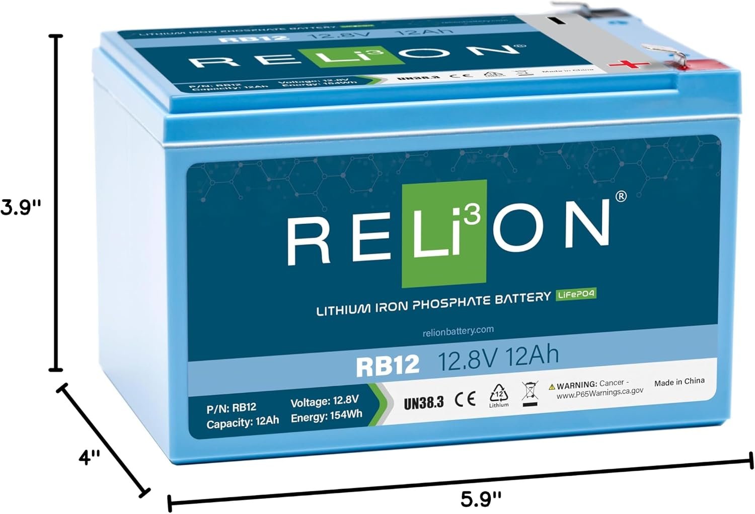 RELiON RB12 Lithium Battery – 12.8V 12Ah LiFePO4 Battery with F2 Terminals for Backup Power and Mobility Applications - Image 6
