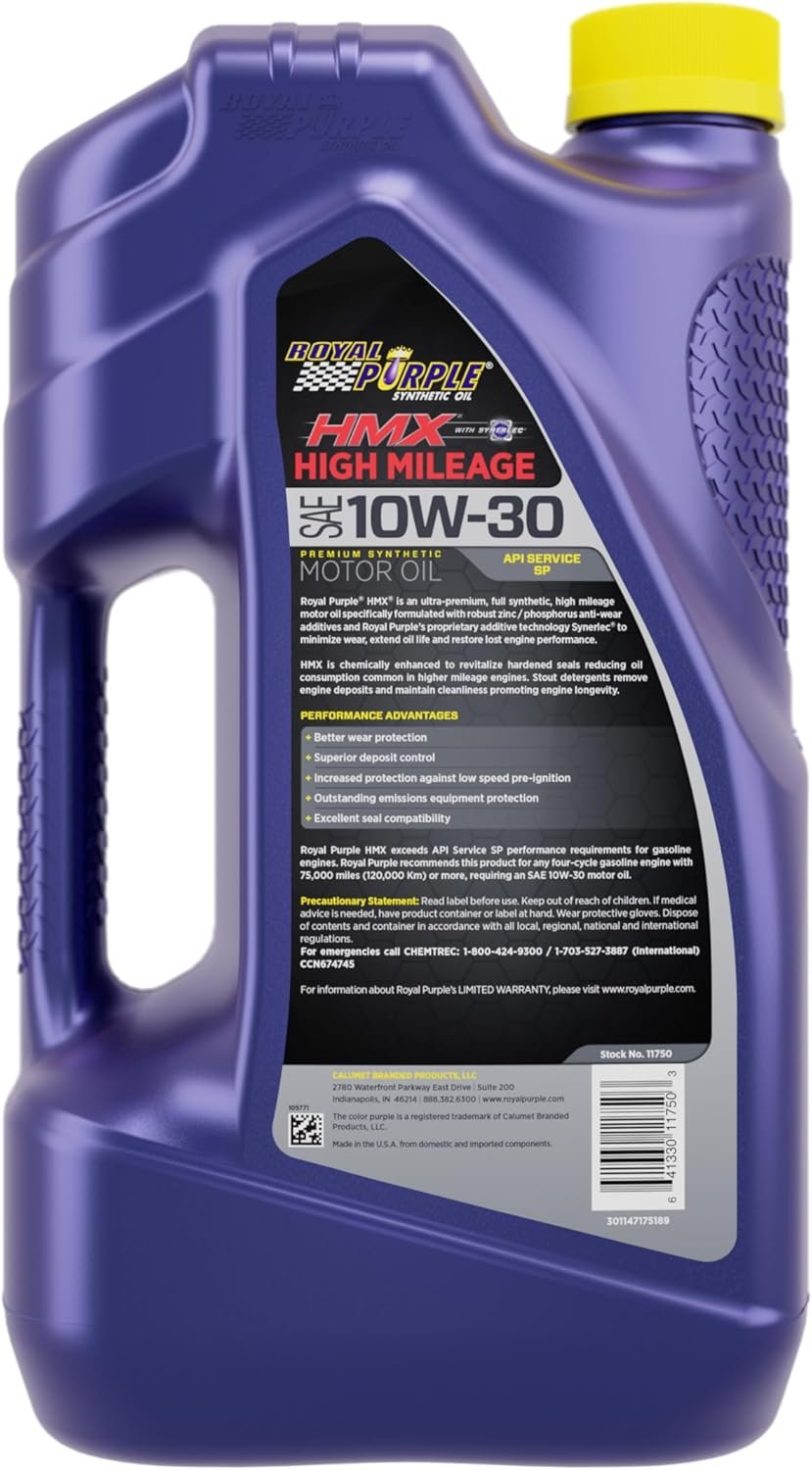 Royal Purple HMX 11750 Motor Oil – SAE 10W-30 High Mileage Synthetic Oil, 5 Quart Bottle for Engines Over 75,000 Miles - Image 2