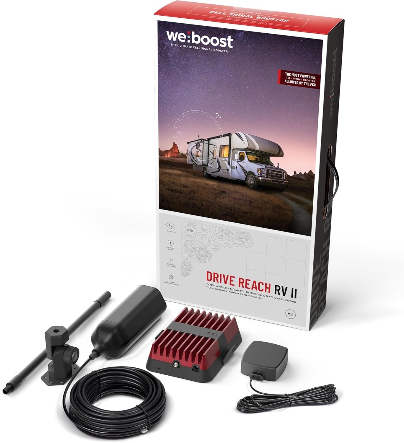 weBoost 474061 Drive Reach RV II Cell Signal Booster – 50 dB Gain Multi-Device RV Connectivity System