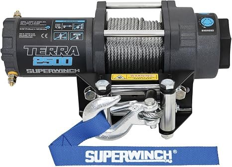 Superwinch 1125260 Terra 2500 ATV/UTV Winch – 2500 lb Pull Capacity, 12V DC Motor, 3/16in x 40ft Steel Rope