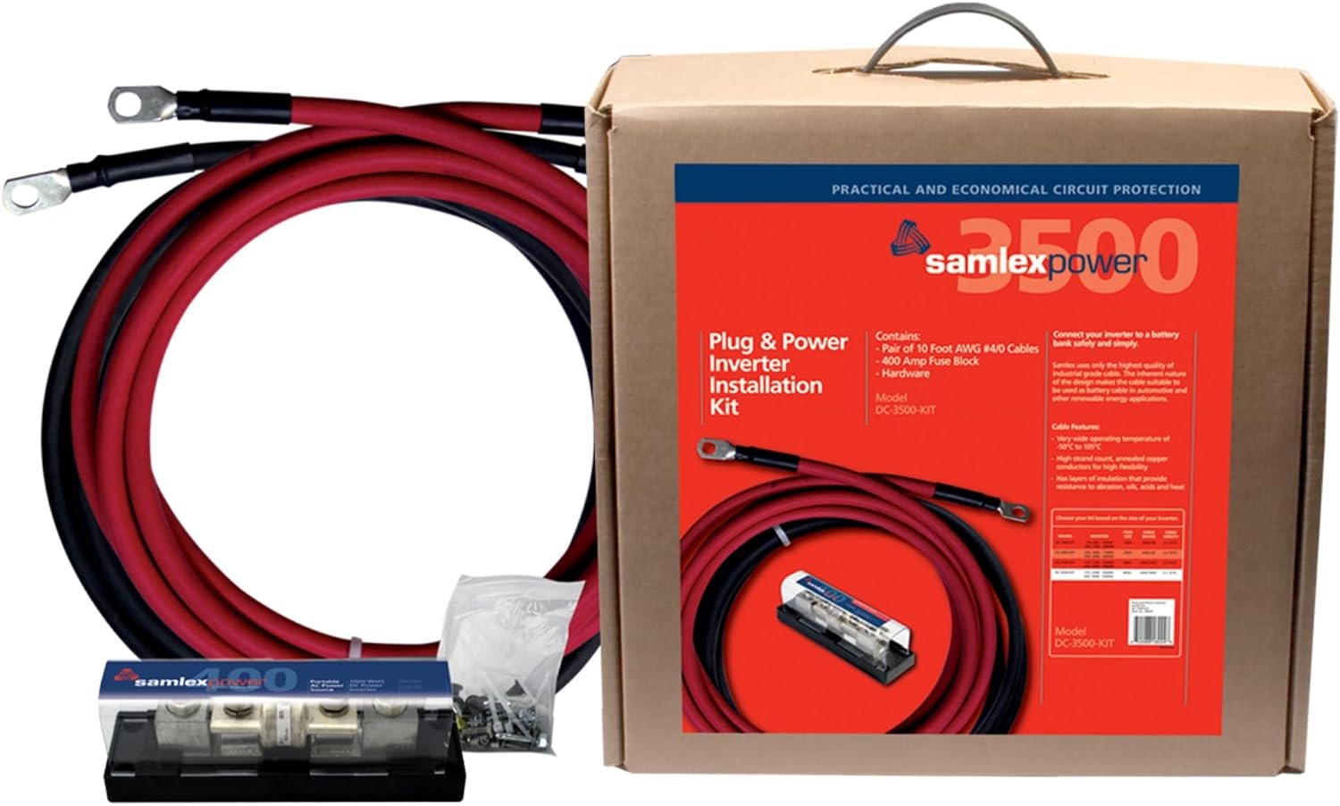 Samlex DC-3500-KIT Inverter Installation Kit – 400A Fuse Assembly with Dual 10ft AWG 4/0 Battery Cables