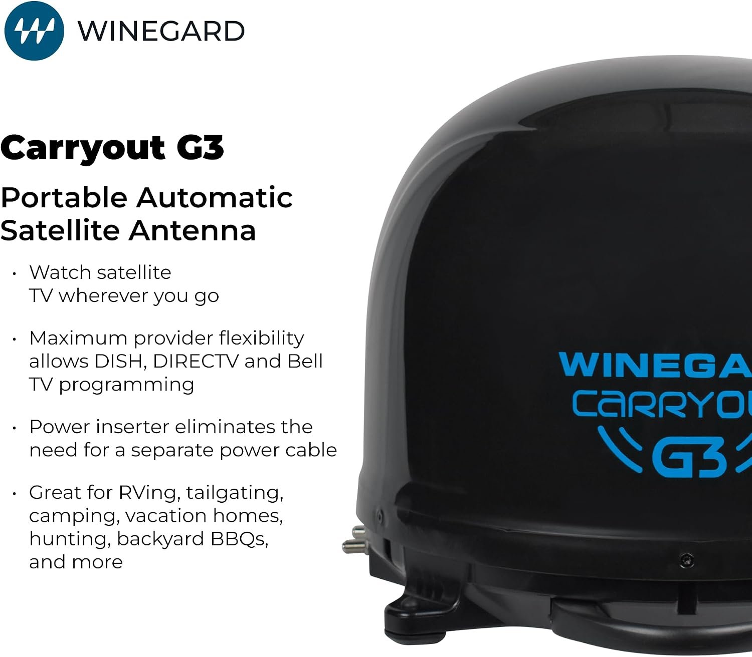Winegard GM9035 Carryout G3 Portable Satellite Antenna – Automatic Acquisition, Dual Receiver Support, Black 18 x 18 x 13 In - Image 2