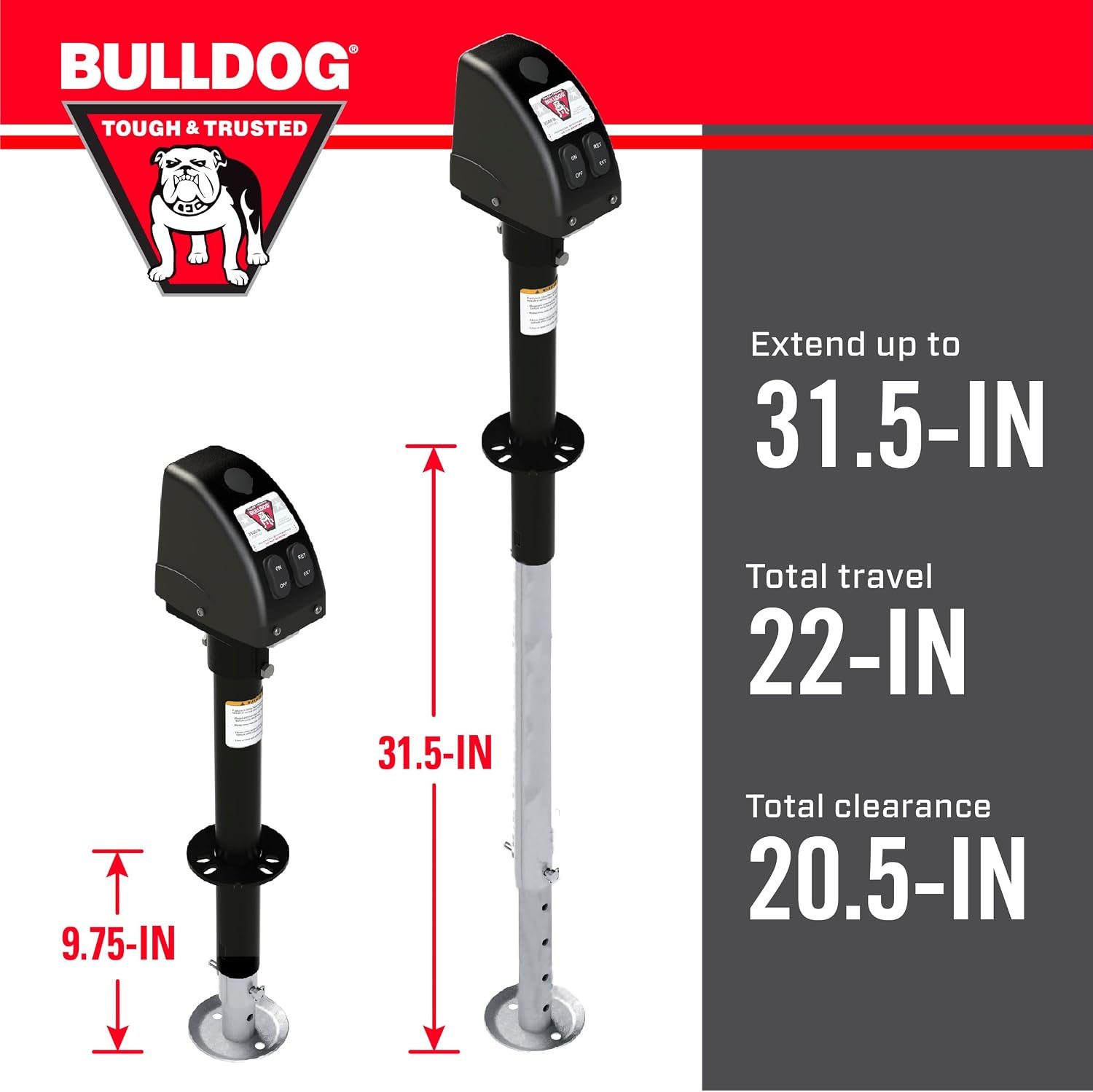 Bulldog 500188 Power Trailer Jack – 3500 lb Electric A-Frame Jack with White Weatherproof Housing - Image 5