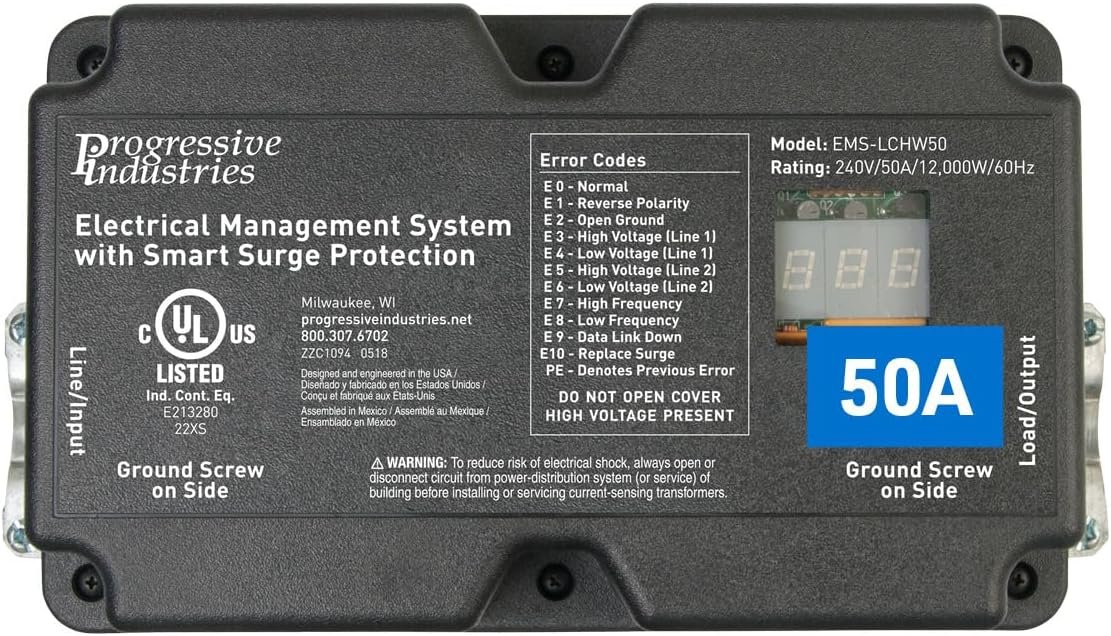 Progressive Industries EMSLCHW50 Hardwired RV Electrical Management System – 50 Amp Surge Protection and Power Monitoring