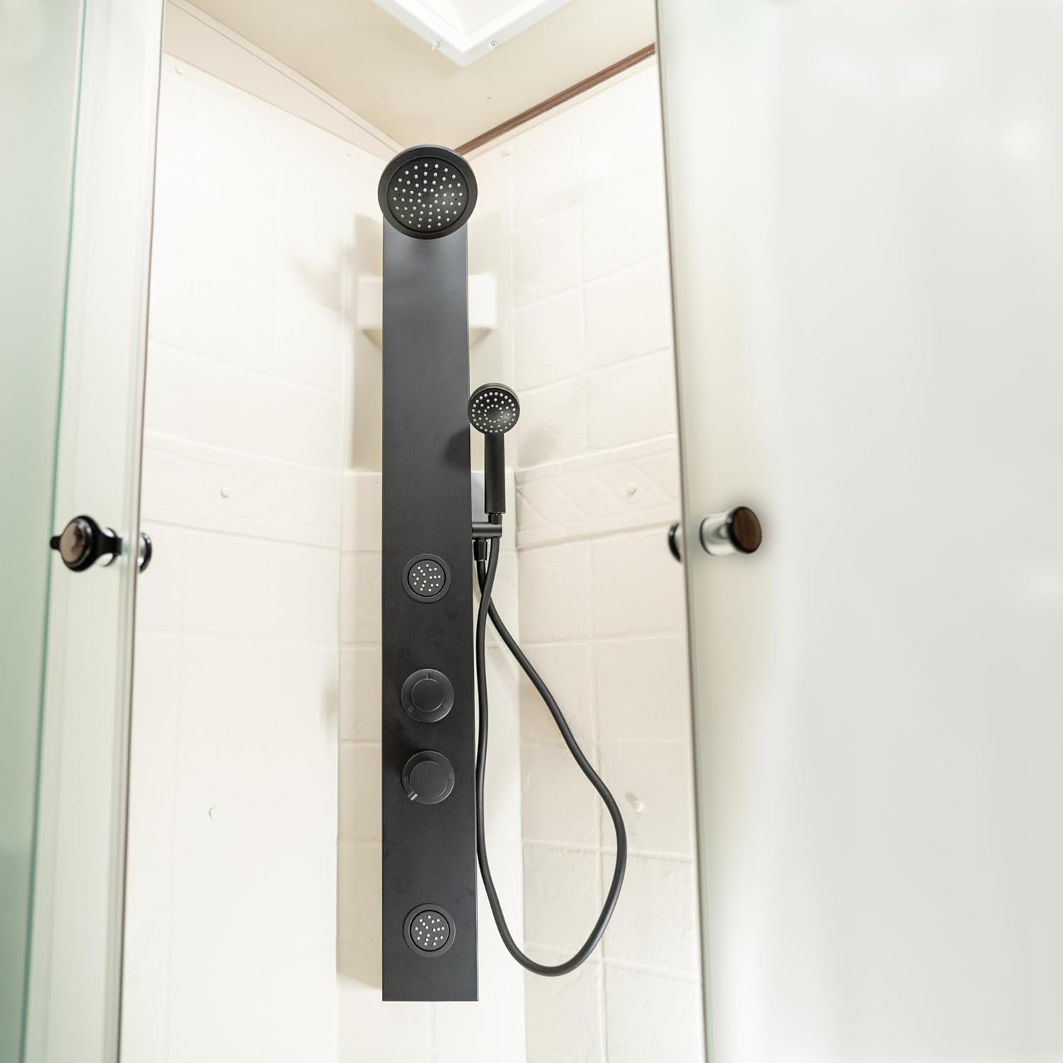 Dura Faucet DFSA913MB RV Shower Panel Column – Matte Black Shower Tower with Integrated Controls and Handheld Wand - Image 3