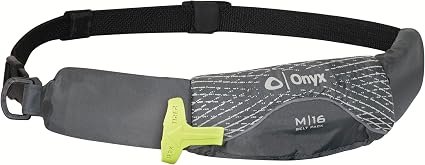 Onyx Outdoor M-16 Manual Inflatable Belt Pack Gray – Type V Inflatable PFD with 17lb Buoyancy and Low-Profile Wear