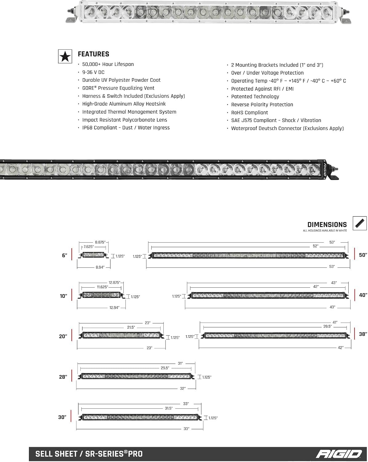 RIGID Industries 105933 SR-Series Pro Light Cover – 10 Inch Amber Polycarbonate Lens Cover for SR-Series LED Light Bars - Image 2