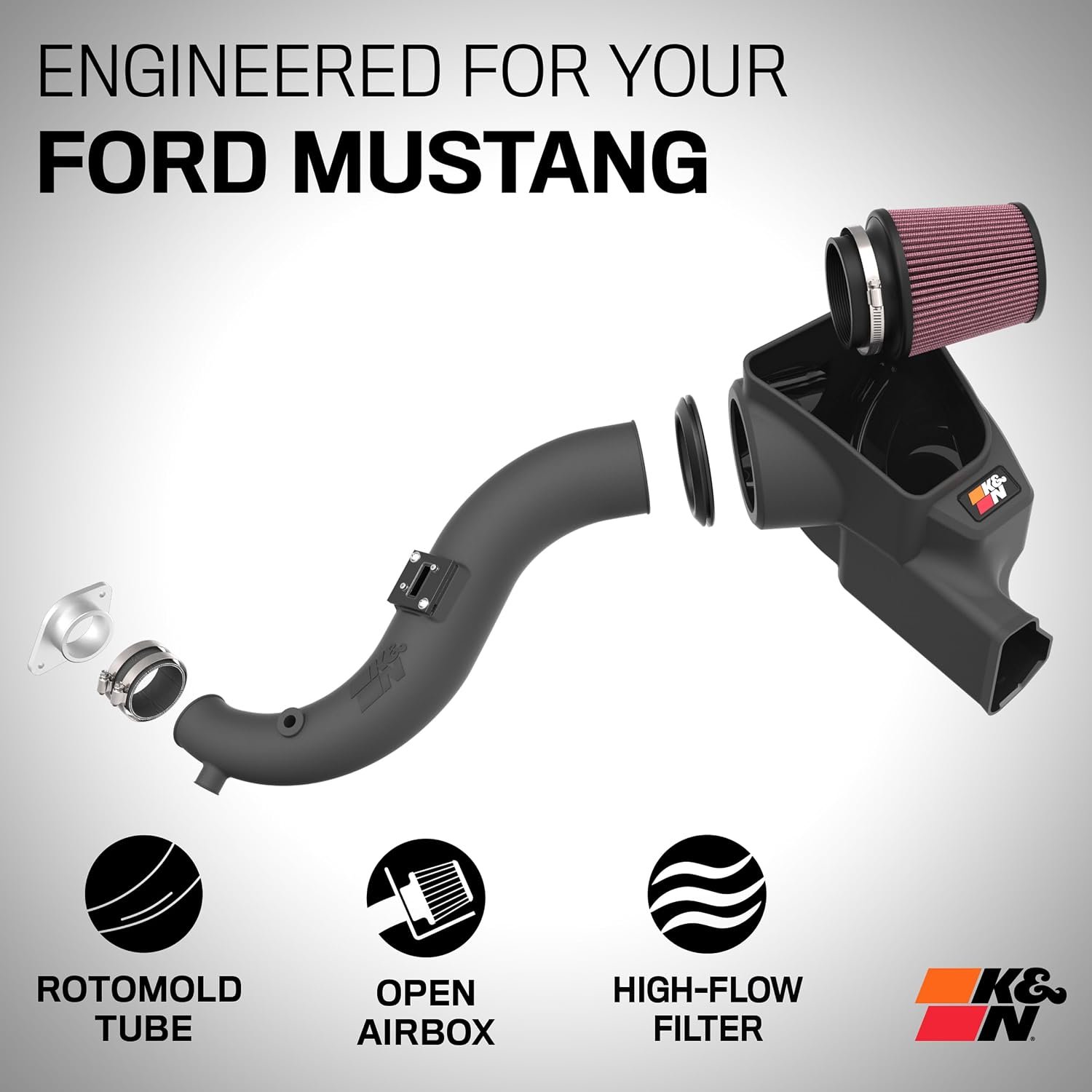 K&N 63-2627 AirCharger Cold Air Intake – High-Flow Filter for 2024 Ford Mustang EcoBoost 2.3L Turbo with Up to 19 HP Gain - Image 2