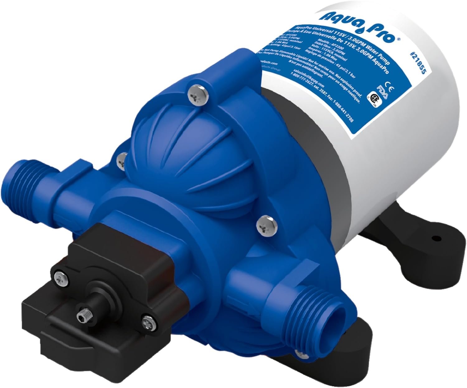 Aqua Pro 21855 Multi-Fixture Water Pump – 3 GPM 115V Freshwater Pump for RV and Marine Plumbing Systems