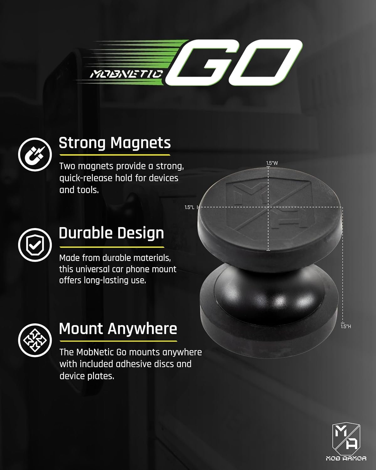 Mob Armor MOBNGOBLK MobNetic Go Magnetic Phone Mount – Compact Rare-Earth Magnet Design with Universal Smartphone Compatibility - Image 3