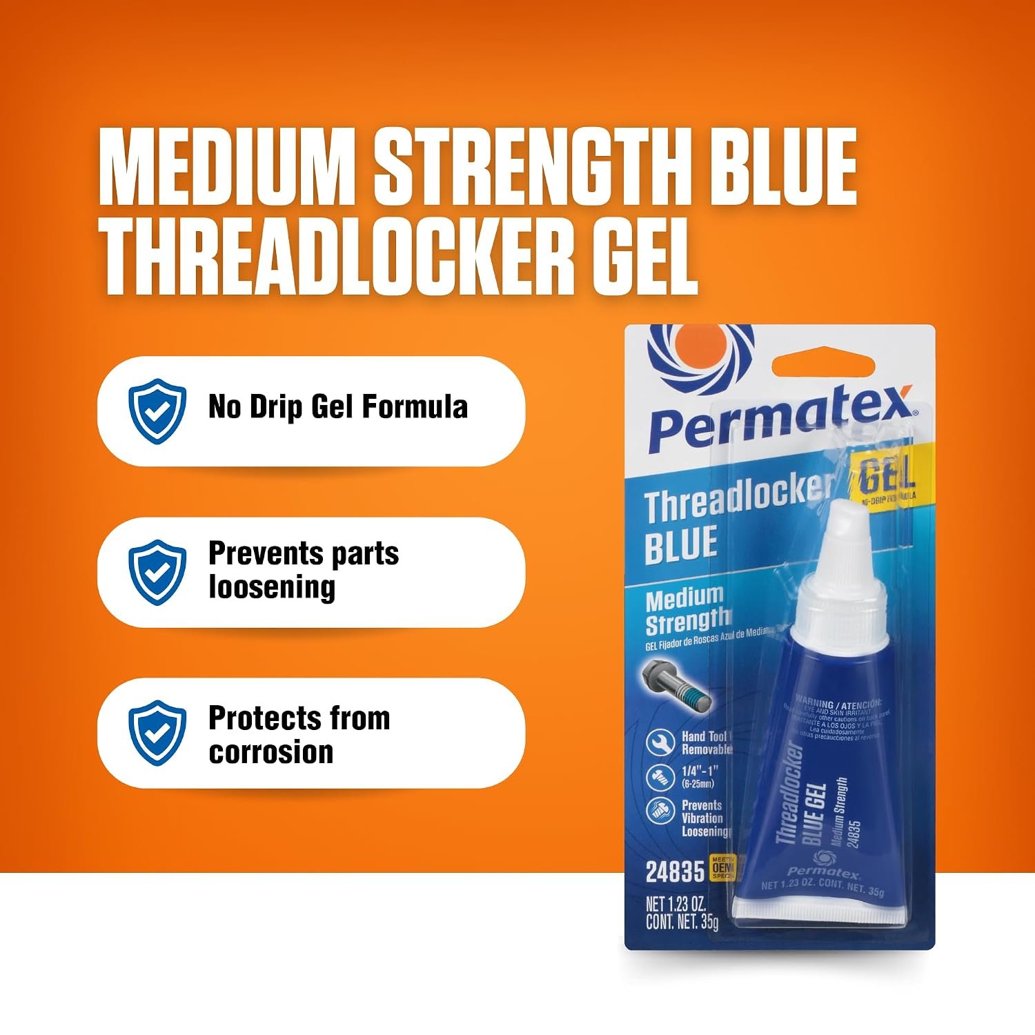 Permatex 24835 Medium Strength Threadlocker Blue Gel – 35 g Gel Formula, Removable with Hand Tools, 1/4 to 3/4 in Fasteners - Image 3
