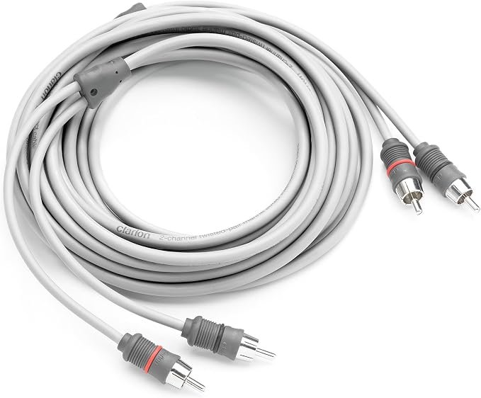 Clarion CMCGRYAIC218 Marine Audio Interconnect Cable – 18ft Twisted-Pair RCA Design with Molded Connectors