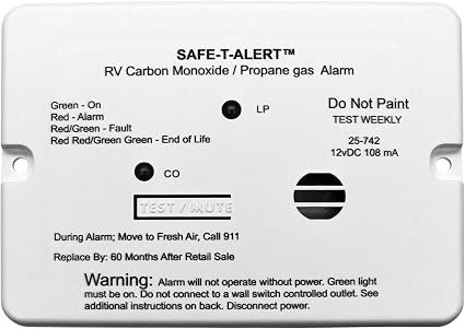 MTI 25742 Recessed Mount Propane Detector – RV LP Gas Alarm Available in Black or White Trim