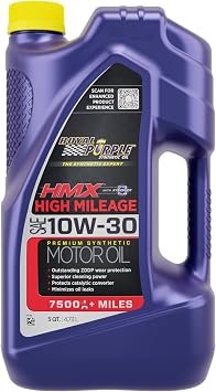 Royal Purple HMX 11750 Motor Oil – SAE 10W-30 High Mileage Synthetic Oil, 5 Quart Bottle for Engines Over 75,000 Miles