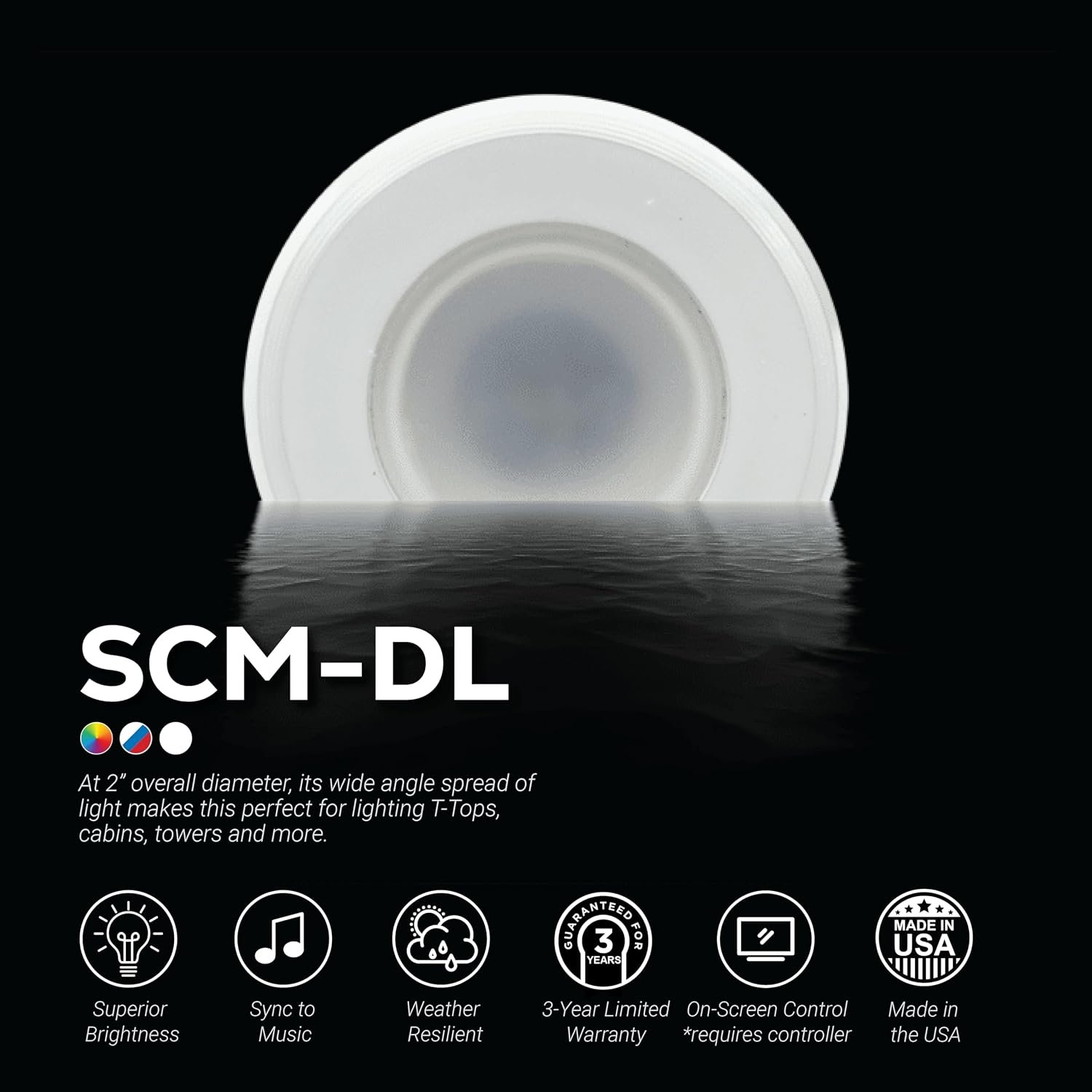 Shadow-Caster SCM-DL-WBR-BK Marine Down Light – White, Blue & Red LED Output with Black Housing and Flush Mount Design - Image 2