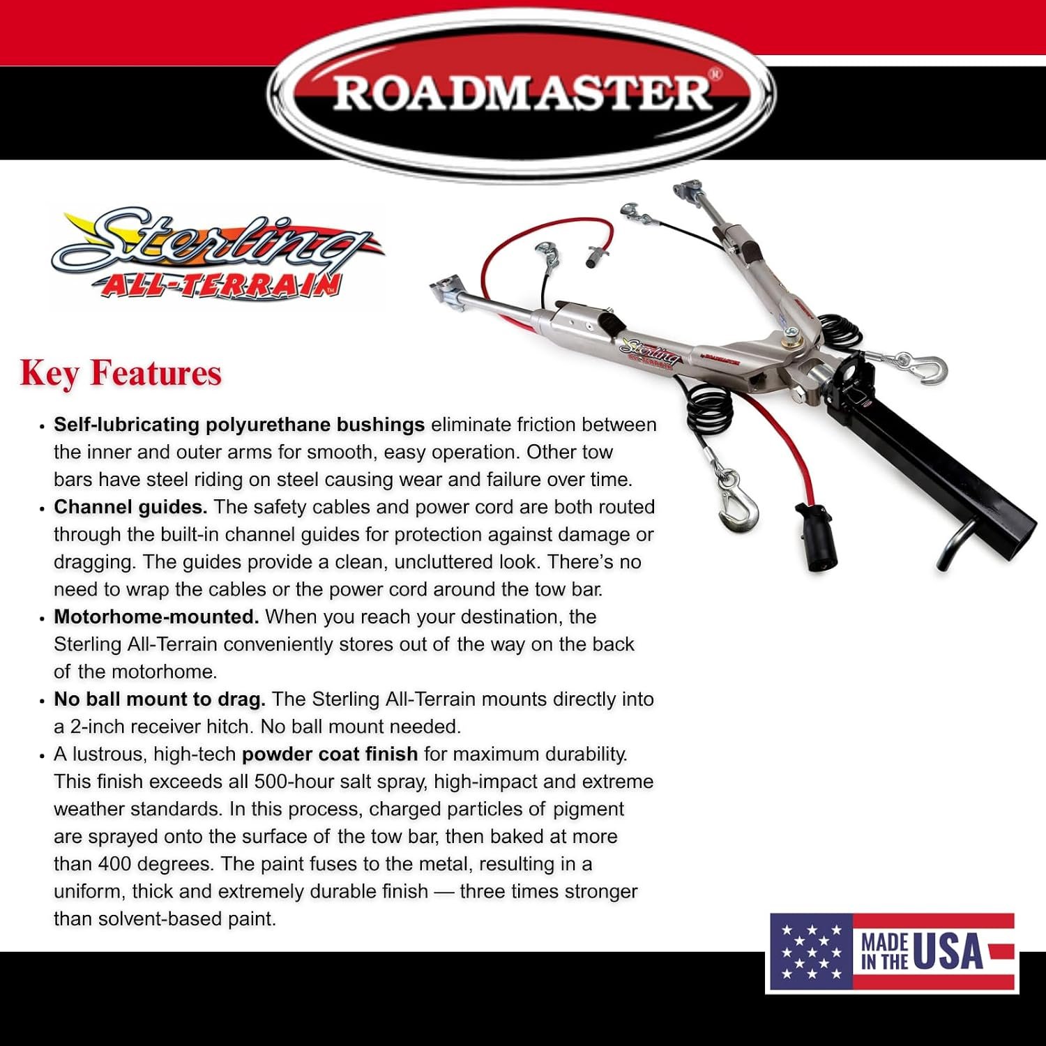 Roadmaster 576 Sterling All-Terrain Tow Bar – 8000 lb Capacity Aluminum RV Tow Bar with Integrated Cables and Freedom Latch - Image 6