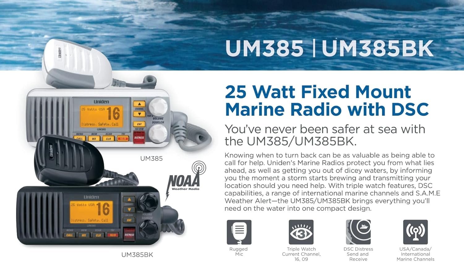 Uniden UM385 Fixed-Mount Marine VHF Radio – White Finish, DSC Calling, 25W Output with NOAA Weather Alerts - Image 4