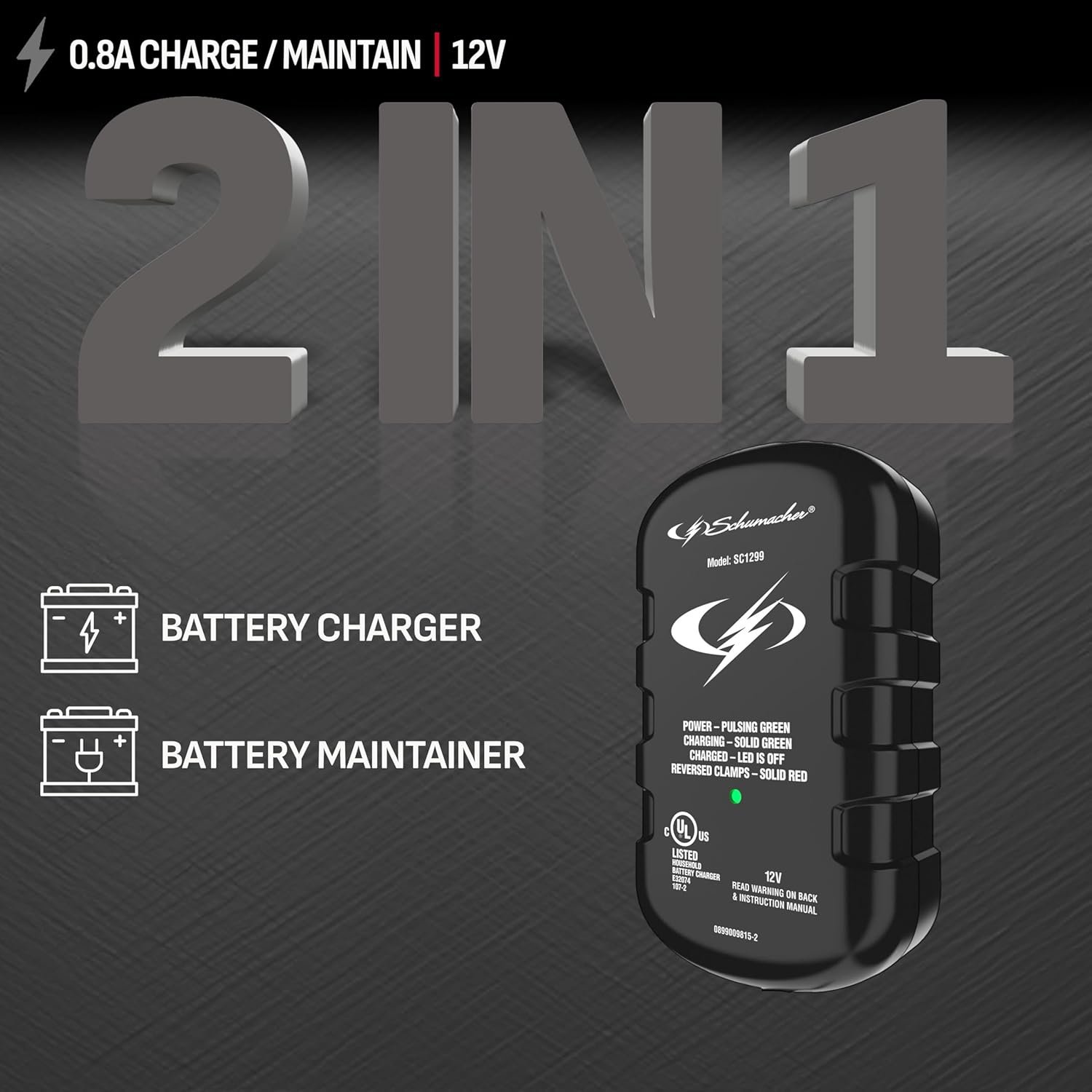 Schumacher SC1299 800mA 12V Battery Maintainer – Automatic Charger for Long-Term Battery Storage - Image 2