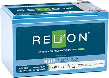 RELiON RB12 Lithium Battery – 12.8V 12Ah LiFePO4 Battery with F2 Terminals for Backup Power and Mobility Applications