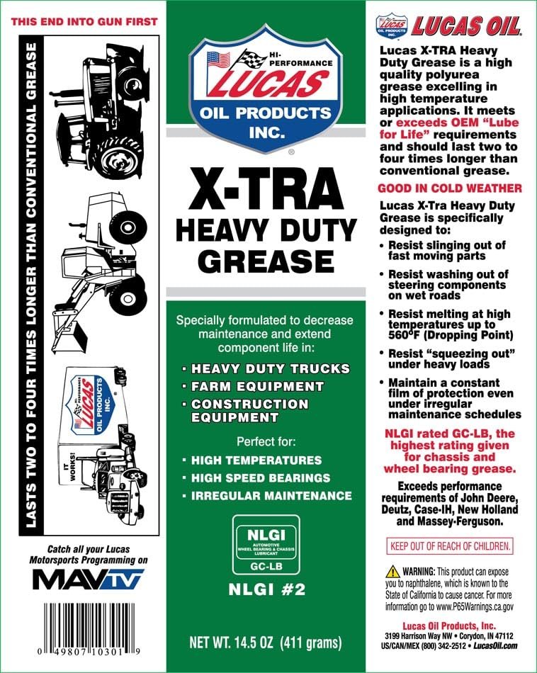 Lucas Oil 10301 X-Tra Heavy Duty Grease – NLGI No. 2 Lithium Complex Formula, 14 oz Cartridge, Case of 30 - Image 2