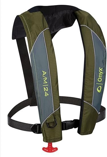 Onyx Outdoor A/M-24 Auto/Manual Inflatable Life Jacket Green – Type V PFD with 24lb Buoyancy and Compact Fit