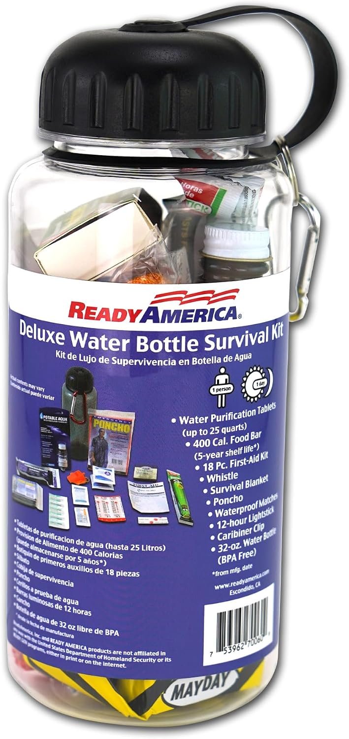 Ready America 70060 Deluxe Survival Water Bottle – Emergency Hydration Bottle with Storage Compartment and Carry Strap - Image 2