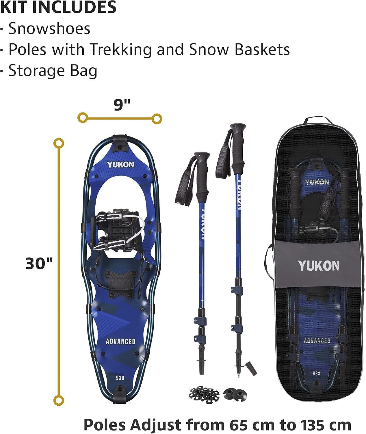 Yukon Charlie's 803011K Snowshoe Kit – 30 Inch Blue Snowshoes with Trekking Poles and Carry Bag - Image 5